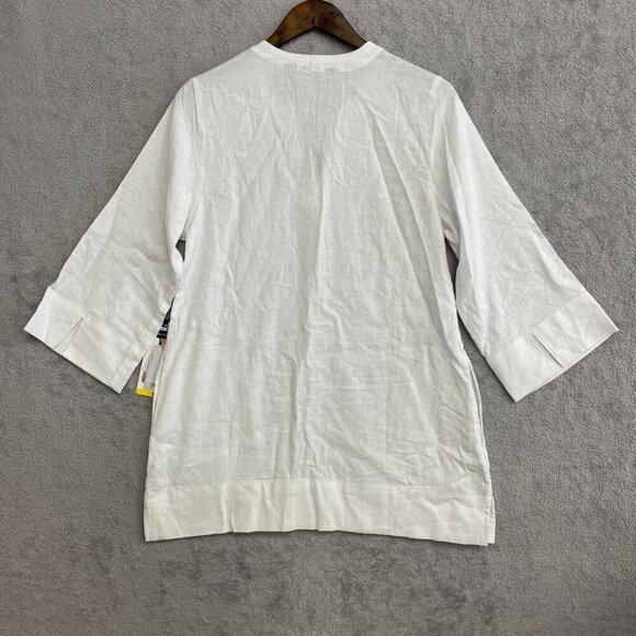 NEW Lands' End Women's S White Linen/Viscose Tunic Top 3/4 Sleeve Split Neck - Picture 3 of 10